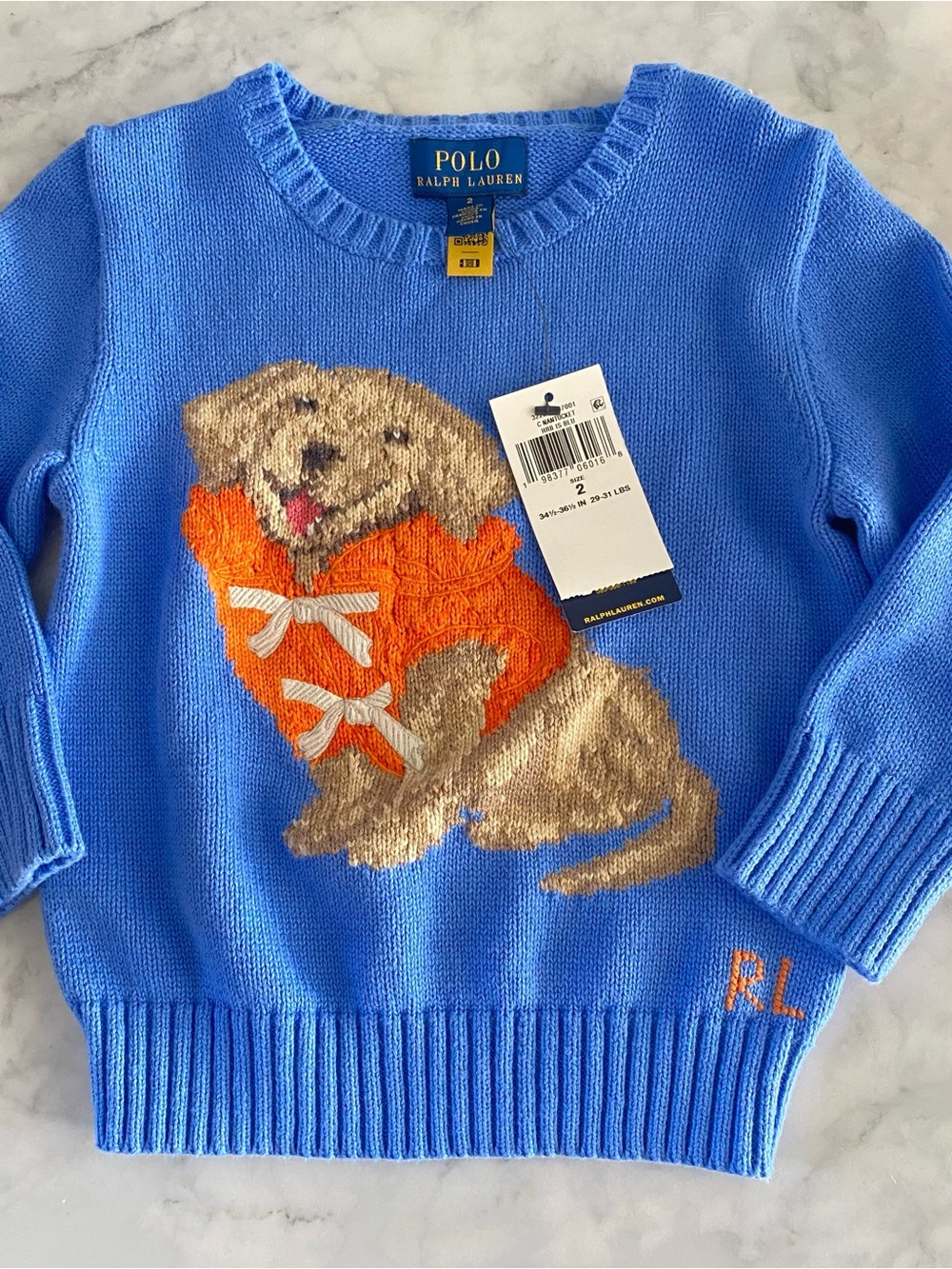 NWT Polo Ralph Lauren Boys' Dog Intarsia Cotton Sweater Nantucket Size 2